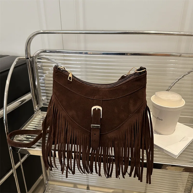 

Trendy Women's Shoulder Bag Summer New Tassel Crossbody Bag Vintage Personality Tote Bag Fashionable Polyester Lining 크로스백