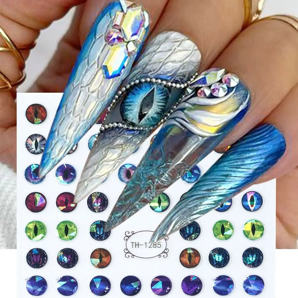 3D Simple Nail Art Stickers Green Blue Dragon Eyes Nail Decoration Foil Design Dinosaur Snake Cat Evil Eye Adhesive Nail Decals