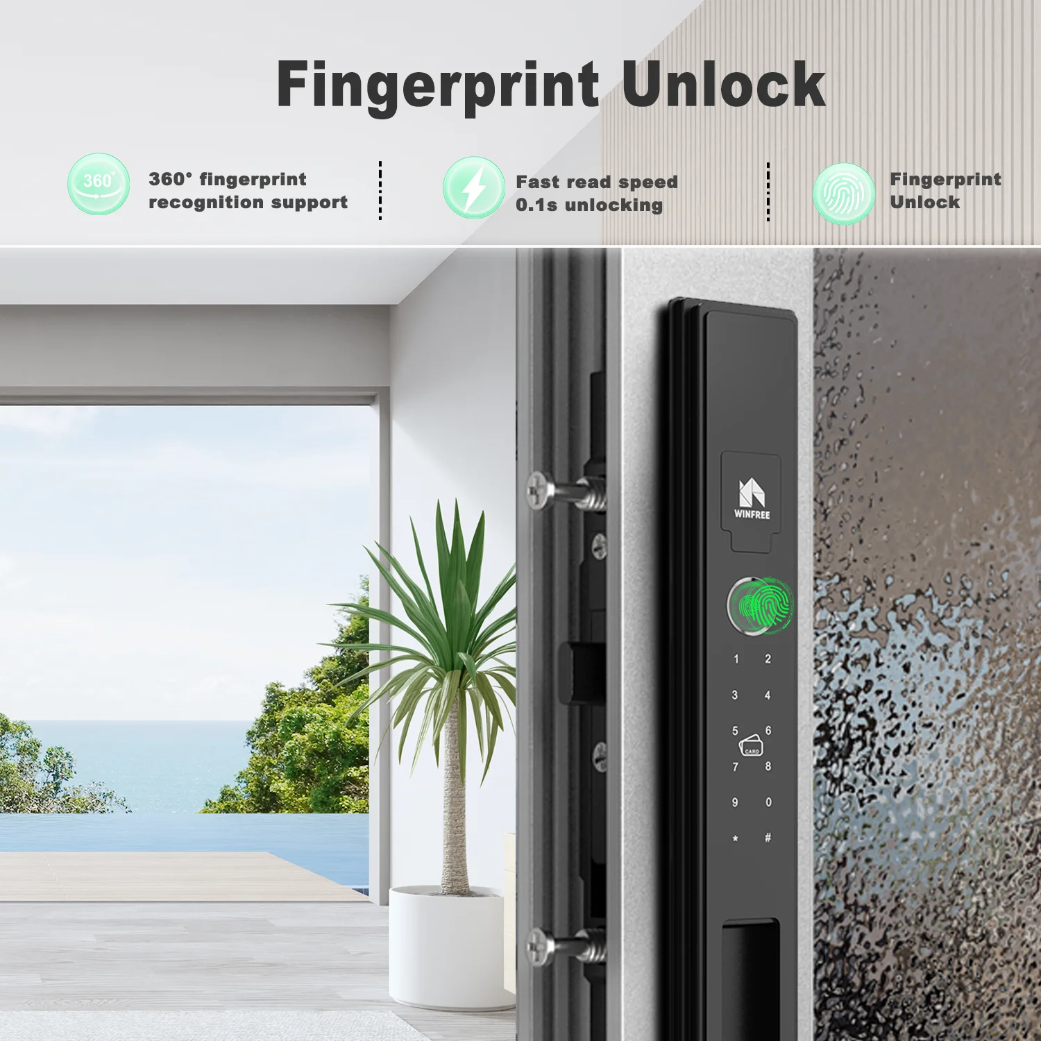 WINFREE Tuya Bluetooth Smart Lock Special Aluminium Profile Sliding Door Passcode Fingerprint Smart Card Door Lock