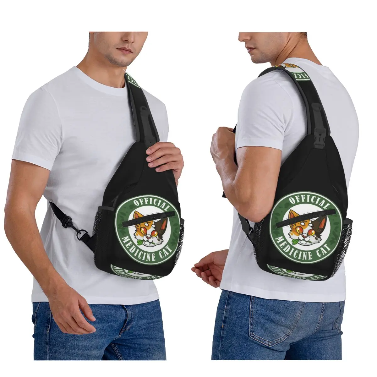 4 guerreros medicina gato pecho bolsa hombres Sling bandolera mochila pecho bolsa viaje senderismo mochila bolso de hombro