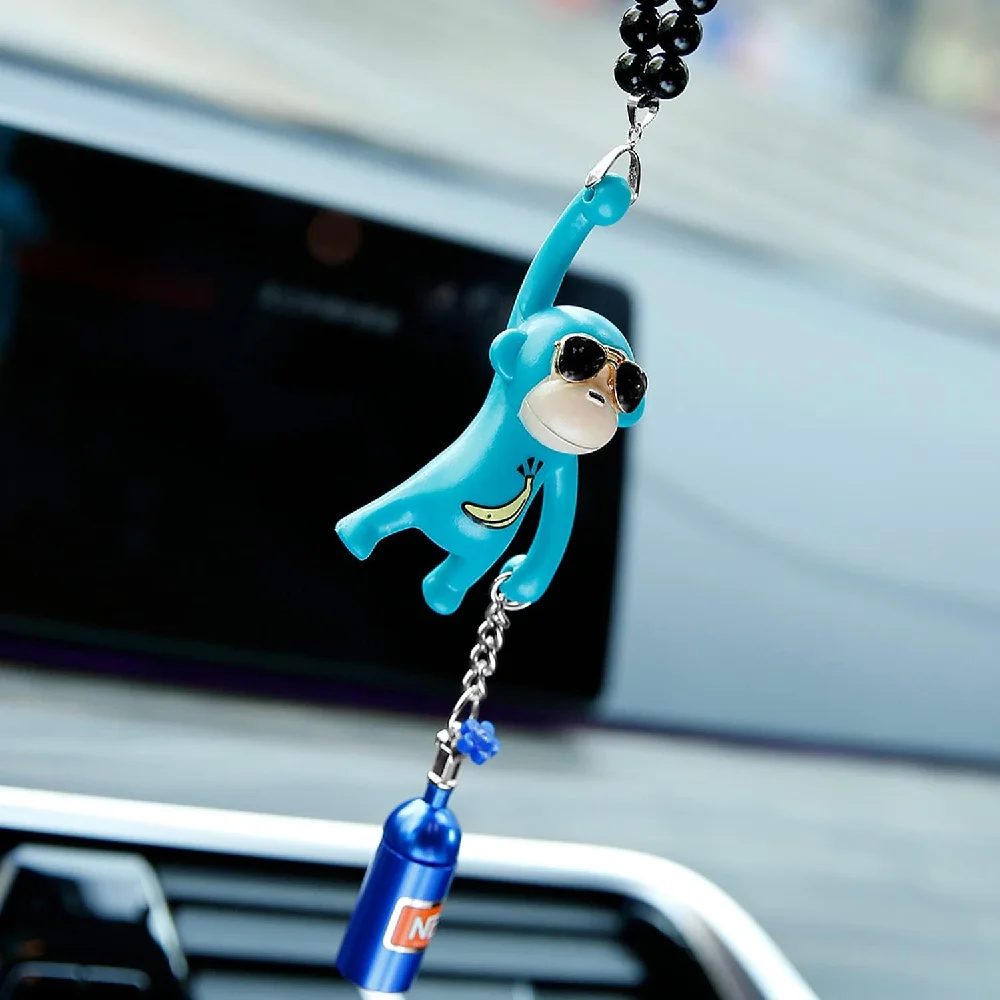 Wearing Sunglasses Monkey Car Interior Rear View Mirror Hanging Ornaments (Blue & Nitrogen Bottle)
