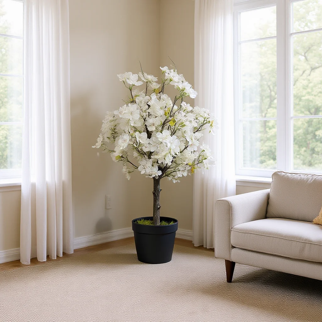 

Simulated pear blossom tree cherry blossom tree fake flower landing indoor Internet celebrity plant potted plant home