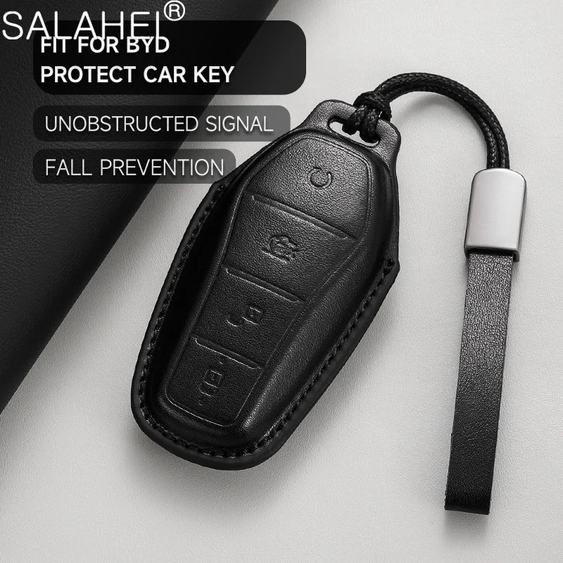 

Car Remote Key Case Cover Holder Fob for BYD Song Plus Atto 3 Han EV Tang DM Qin Seal Dolphin Leather Metal Keychain Accessories