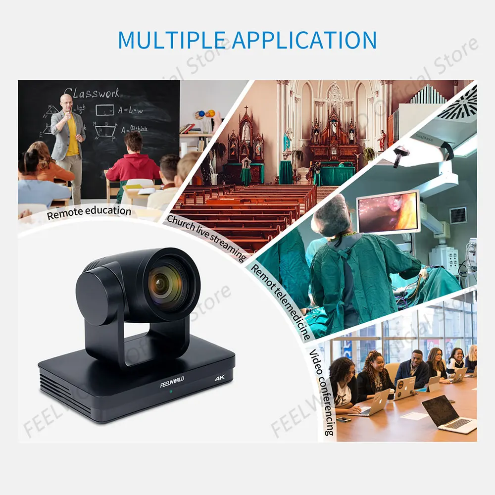 FEELWORLD-cámara UHD4K12X 4K PTZ, dispositivo con USB, POE, Zoom óptico 12X, IA, seguimiento automático, múltiples salidas de vídeo, hasta 255 posiciones preestablecidas