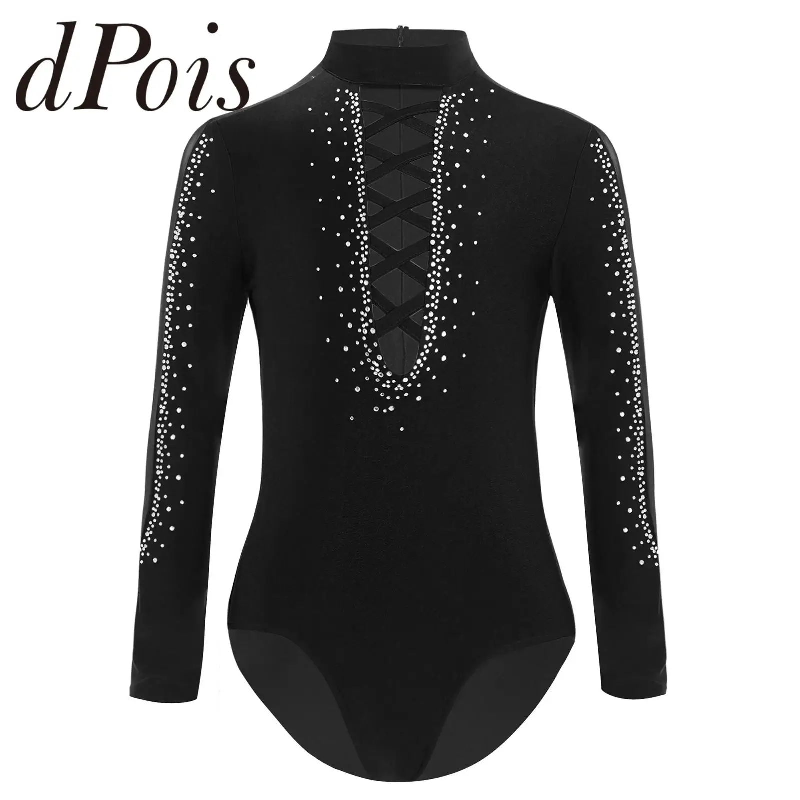 

Kids Rhythmic Gymnastics Leotard for Boys Glittery Rhinestones Latin Dance Leotard Children Long Sleeve Figure Skating Bodysuit