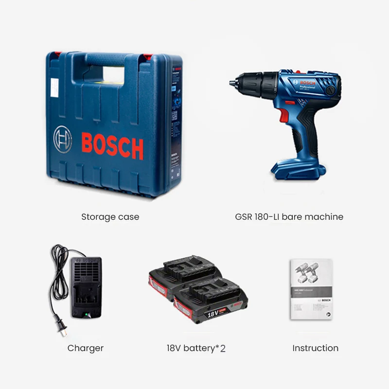 Bosch GSR 180 Li Electric Drill 18V Professional Cordless Screwdriver with Tool Box Wireless Multi-Function Rotating Power Tools