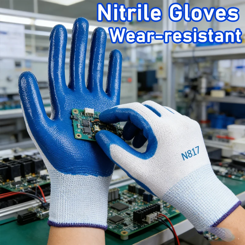 

Blue White Outdoor Sports Gloves Wear Resistant Nitrile Labor Protection Gloves Suitable for Workers To Use in Maintenance Work