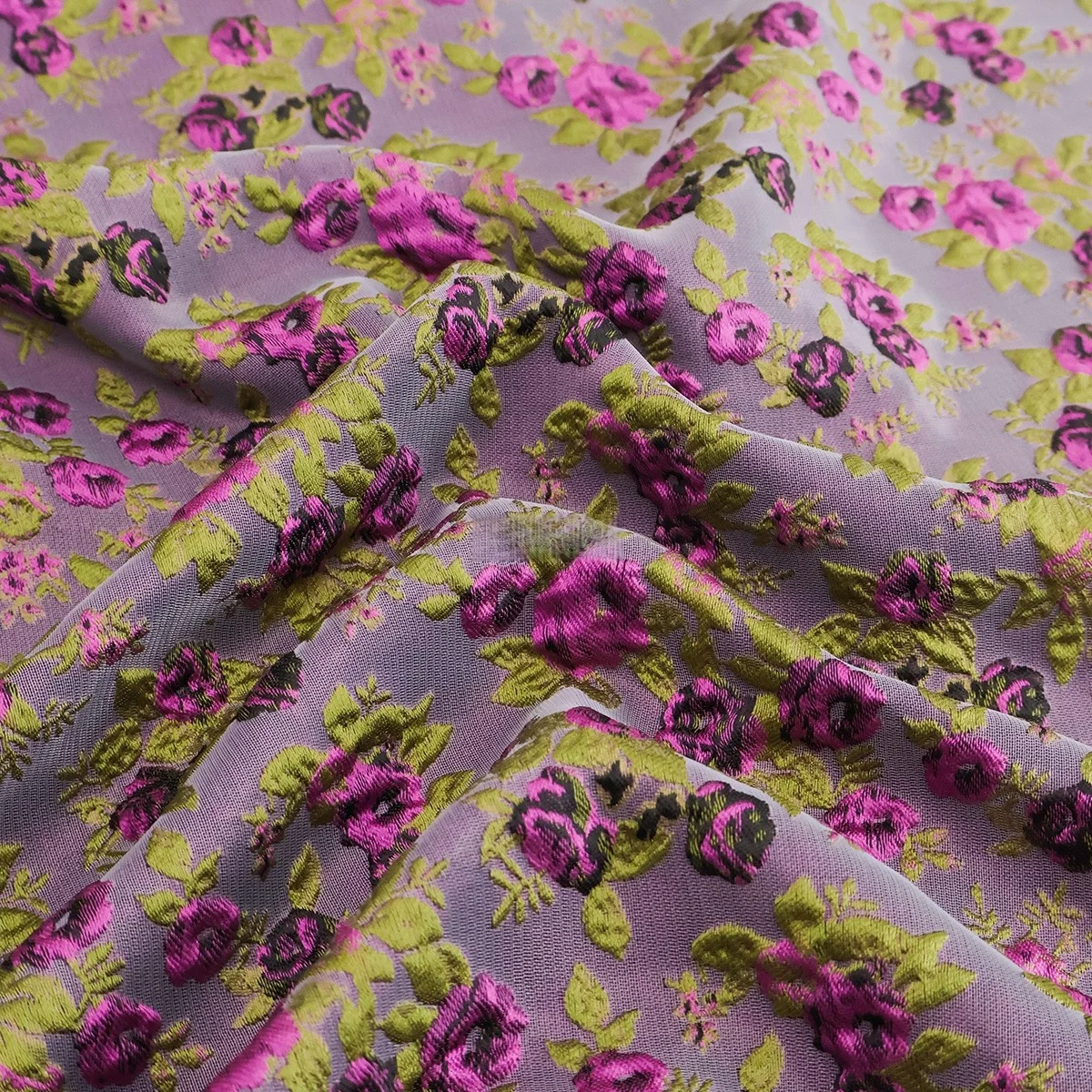 2 Yards of Spring/Summer Thin Jacquard Fabric with Three-Dimensional Embossed Gray-Purple Floral Pattern for Cheongsam and New C