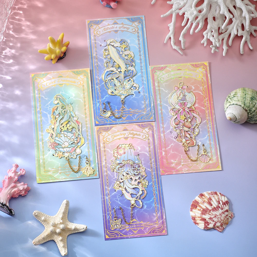 1Pc Marine Animals Metal Bookmark Shell Starfish Design With Chain Tassel Planner Accessories For Book Lovers Writers Gifts