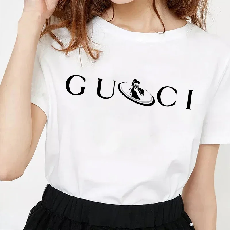 High Quality Women's T Shirt Letter Printed Daily Blouse Tops Summer Classic Style Short Sleeve Female Harajuku Y2K Tee image 2