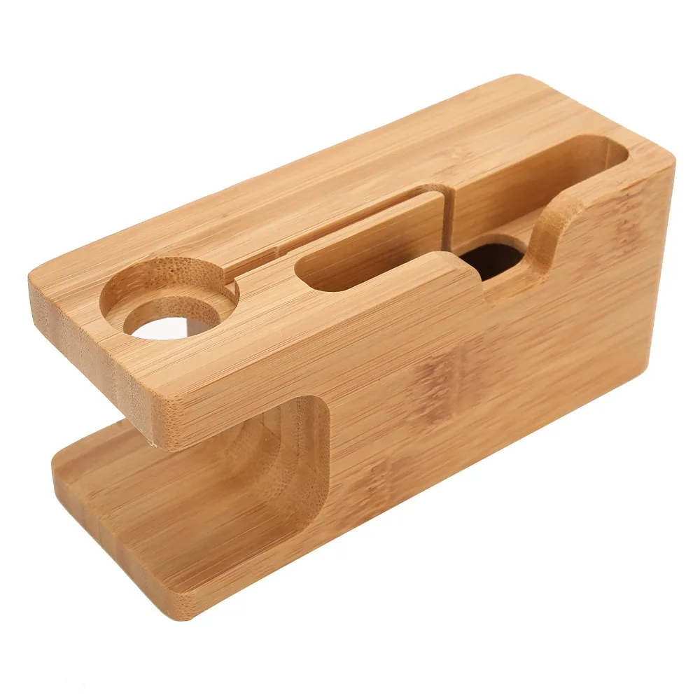 

Bamboo Material Bamboo Charging Dock Station Portable Design Cable Management Watch Stand Desktop Organizer 13.7x 5.3x 5.9cm