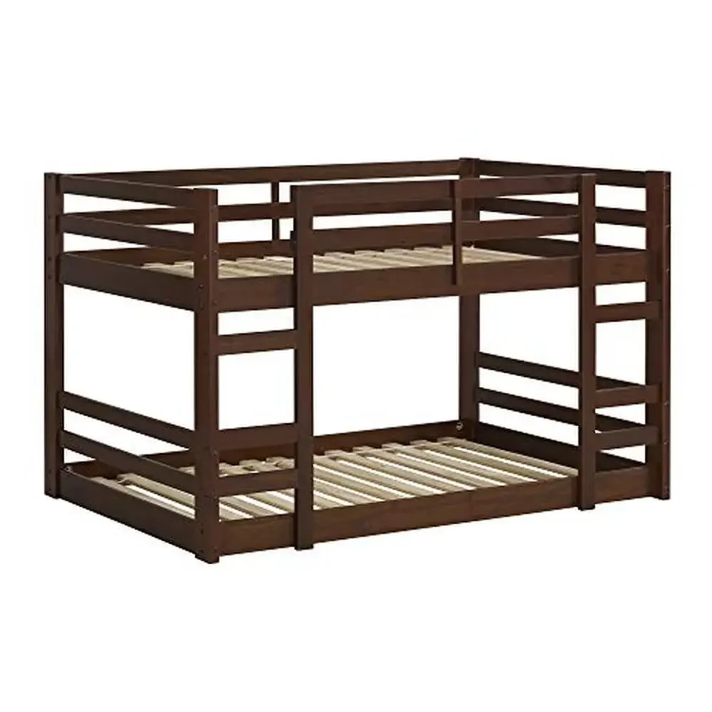 Solid Wood Twin Bunk Bed with Guardrails and Ladder Sturdy Triple Bunk Option Walnut Finish Stackable Jr Twin 78