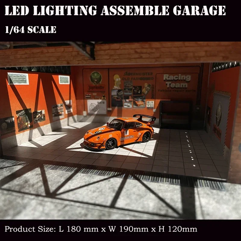 Assemble Diorama 1:64 LED Lighting Garage Model Car Parking Station - Orange