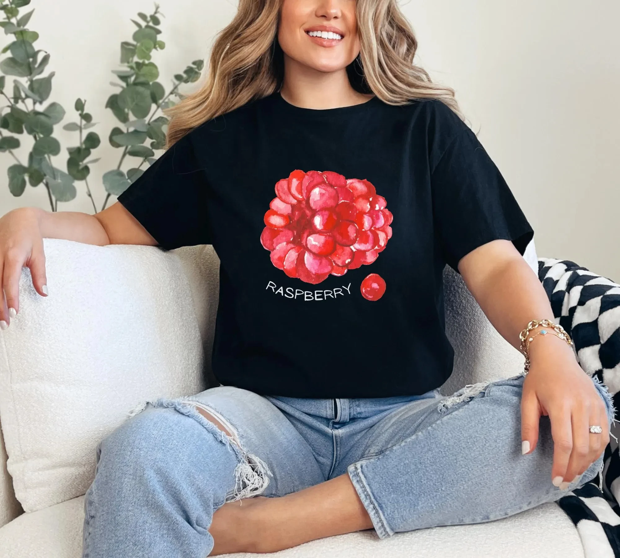 

Plus Size Summer Women's Vintage Raspberry T-Shirt Unisex Cotton Breathable Stylish Versatile Street Style Oversized