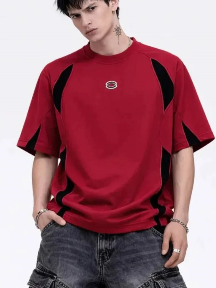 Color Blocking Line Splicing Sports Top Men's Casual Round Neck Short Sleeve Breathable T Shirt 2026 Summer New 246I2