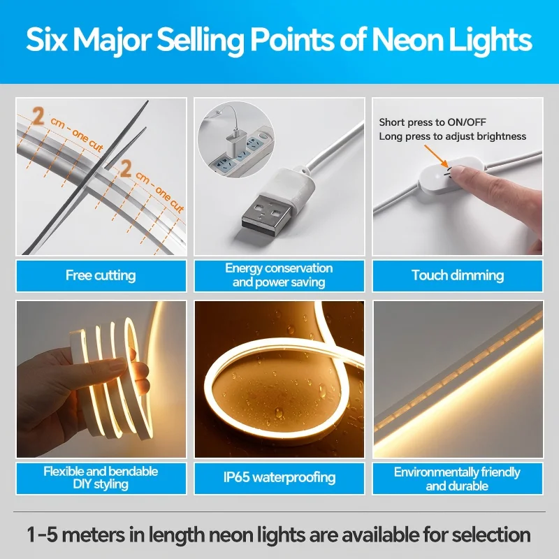 Silicone USB LED Strip Light Flexible Bendable 3 Color Temperature Touch Dimmable Brightness Desk Bedroom Decor Night Lamp view 4