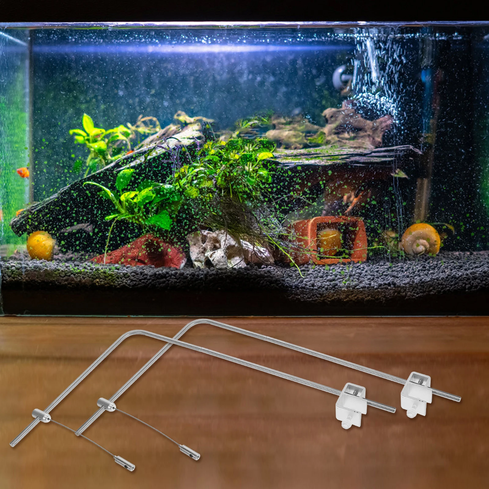 

2pcs Fish Tank Light Bracket Silver Aluminum Adjustable Height Aquarium Lamp Rack Stand for Freshwater Saltwater Tanks