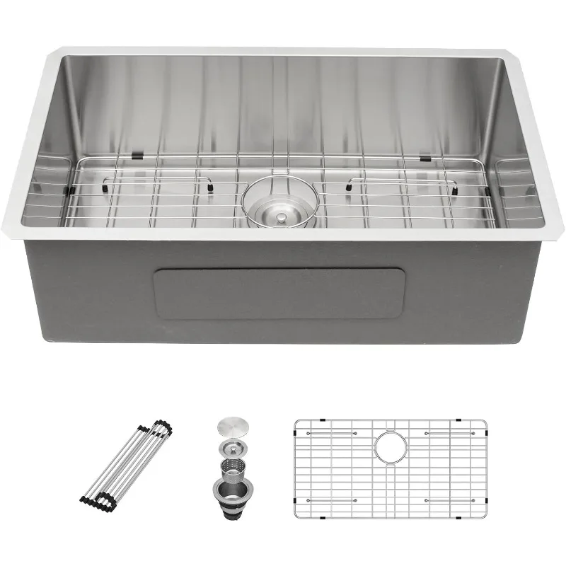 

Sarlai 33 Inch Undermount Kitchen Sink - 33 x19 Kitchen Sink Undermount Single Bowl Stainless Steel 16 Gauge