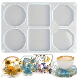 1 Piece Resin Coaster Mould, 6 Cavities Coasters For Resin Casting Silicone Mold, DIY Custom Coasters Art Gifts Home Decoration