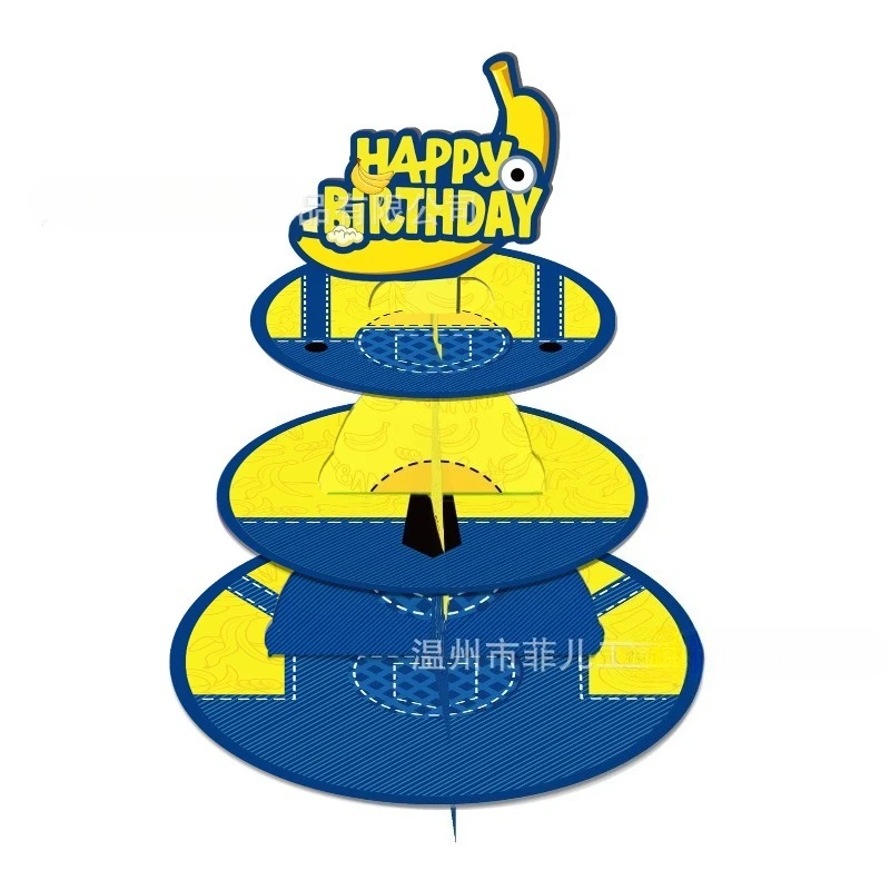 

New Cute Cartoon Minions Cake Stand Happy Birthday Cake Stand Birthday Party Disposable Three Layer Cake Stand Gifts