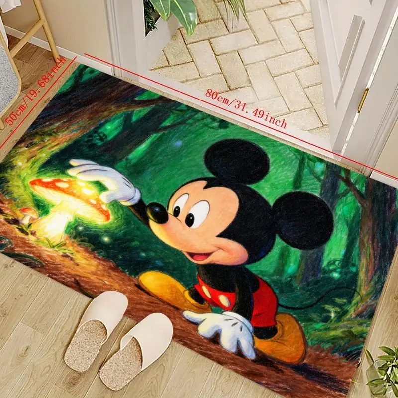 

1 шт., светящийся грибной коврик Disney с Микки Маусом, волшебный лес, 50x80 см (19,68x31,49 дюйма), противоскользящий моющийся коврик с героями мультфильмов,