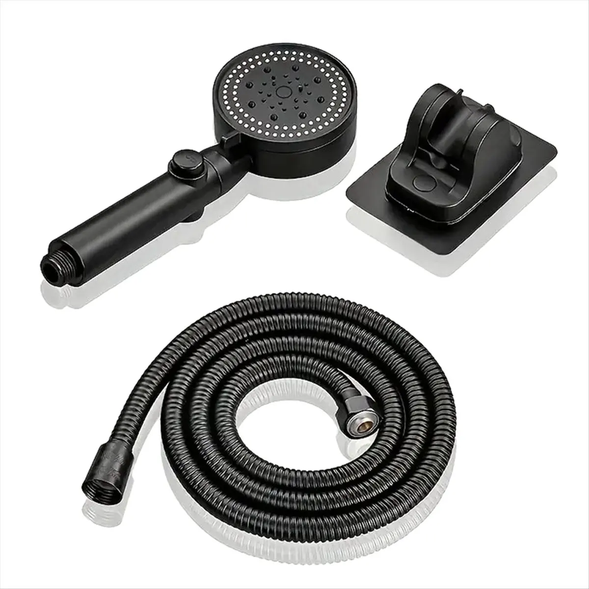 

(WSFS) 3Pcs Adjustable Black Shower Head Set with Wall Mount Holder + Hose, High Pressure Water Saving Shower Head