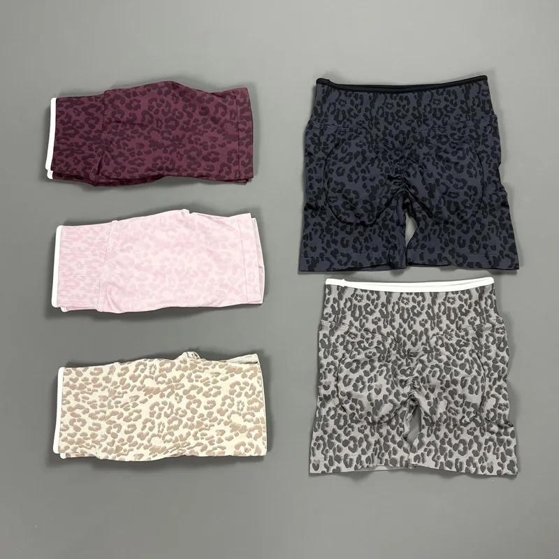 Contrastline Sculpt Scrunch Shorts Women Seamless Leopard Print High Waist Tummy Control Butt Lifting Gym Yoga Workout Shorts