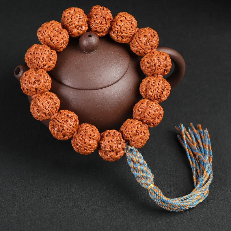 Traditional Chinese Auspicious 5 Petal Rudraksha Beaded Bracelet Hand Polished Full Patina Natural Bodhi Seed Prayer Mala For