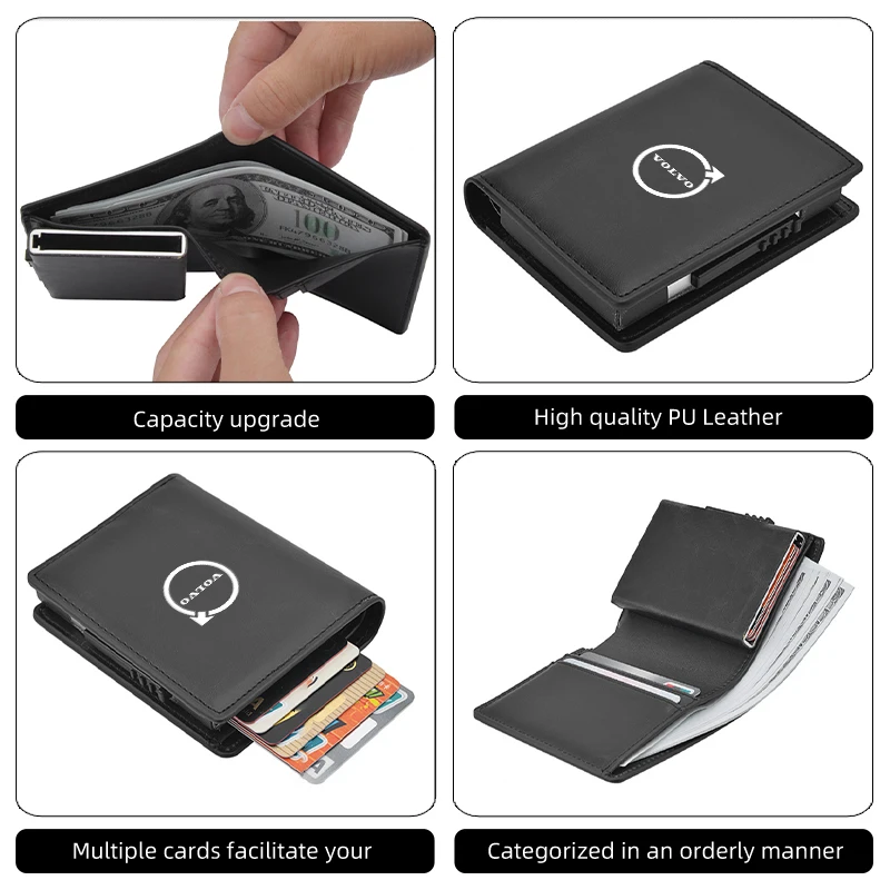 Leather Pop-up Wallet ID Card Storage Bag For Volvo XC90 XC60 C30 T6 S60 C70 XC40 V40 XC70 V70 V60 V50 S80 S40 AWD V90 S90