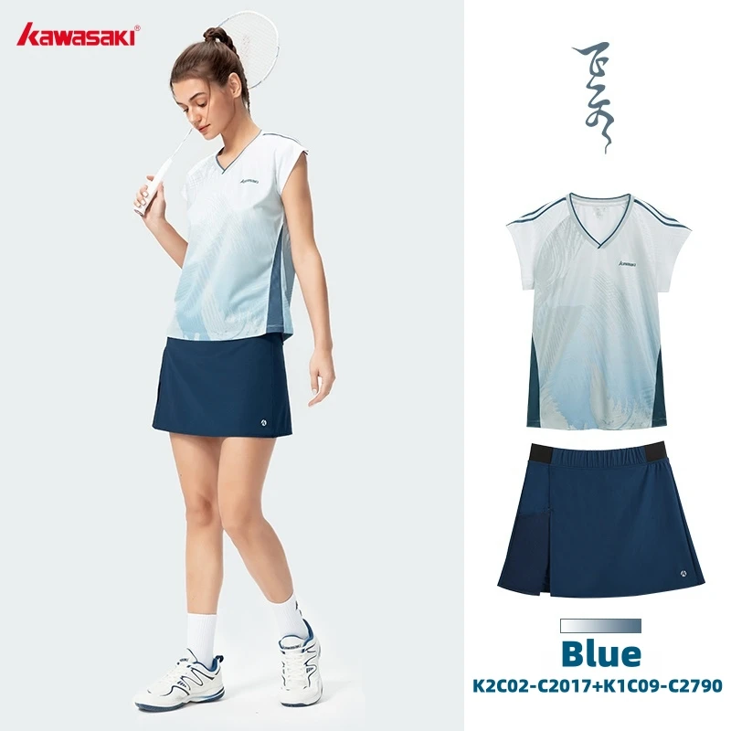 

Kawasaki Tennis Skirt & Shirt K2C02-C2017 & C2790 Women's Short Sleeve Sportswear Leisure Golf Skirt