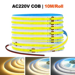 220V 5m 10m 15m 20m 50m COB LED Strip Light Super Bright 240LED/m Flex Tape Linear Lighting RA90 8mm PCB Warm Natural White