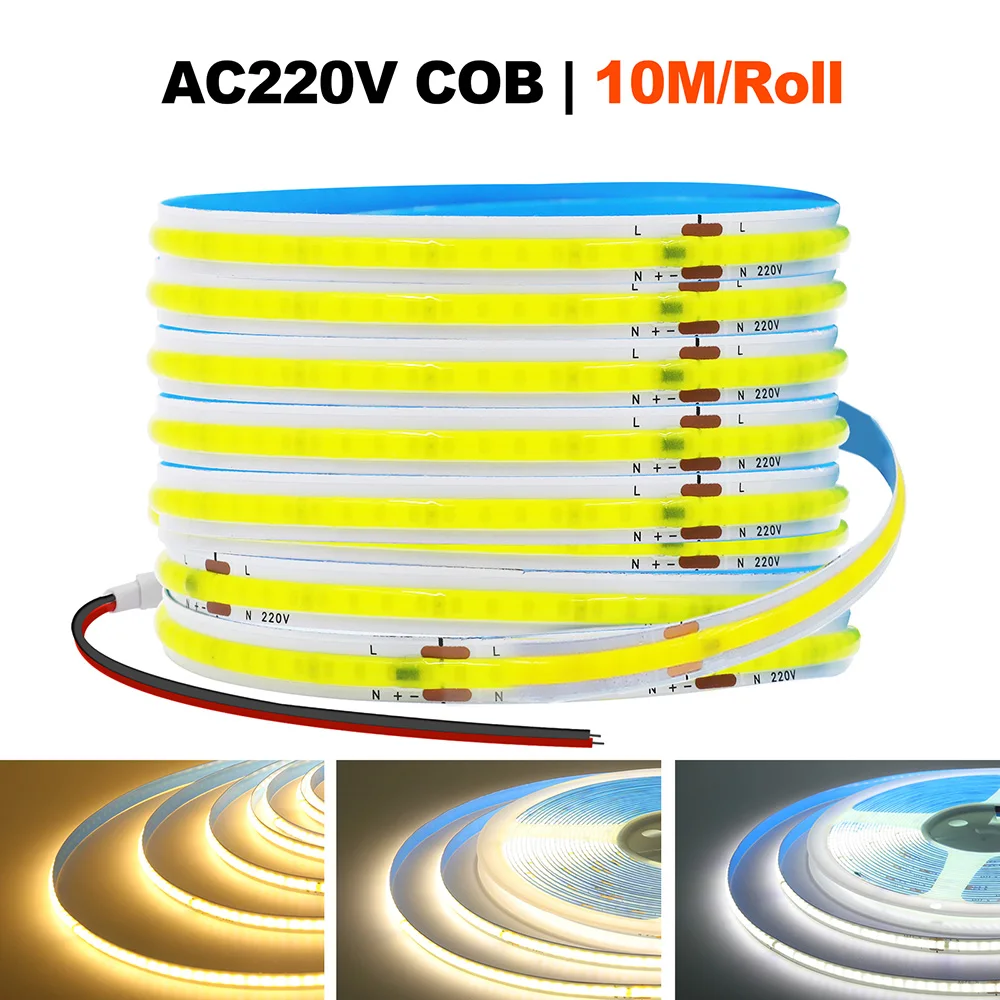 220V 5m 10m 15m 20m 50m COB LED Strip Light Super Bright 240LEDs Flex Tape Linear Lighting RA90 Ciepły Naturalny Biały Niebieski Czerwony Różowy