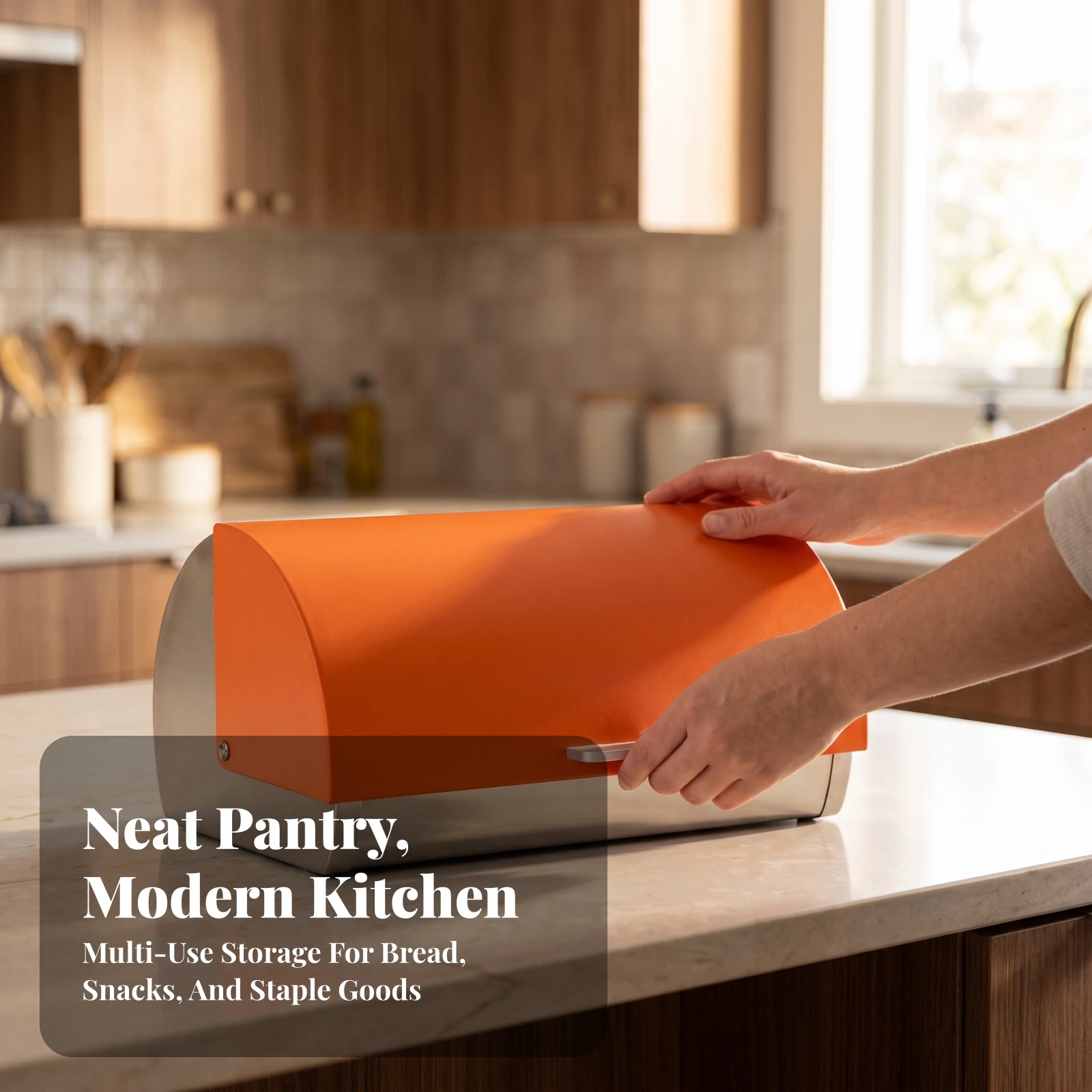Stainless Steel Bread Box Sleek Metal Bread Bin Storage Box with Flip-up Lid Contemporary Airtight for Pantry
