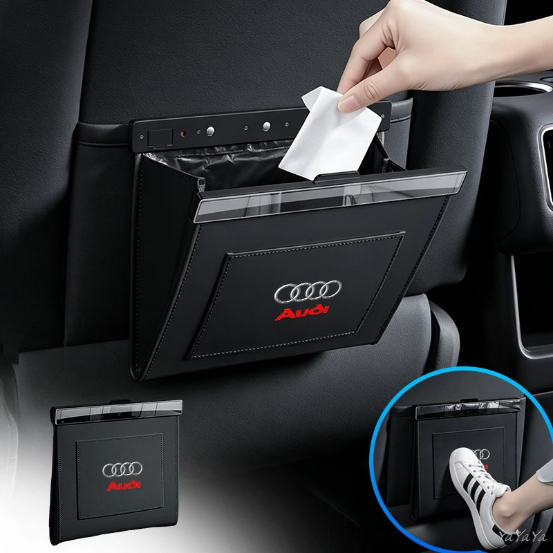 Magnetic Car Garbage Bag Waterproof Hanging Car Trash Can Storage Holder Multi-use Organizer For Audi A3 A4 Q3 Q5 Sline Sticker view 2