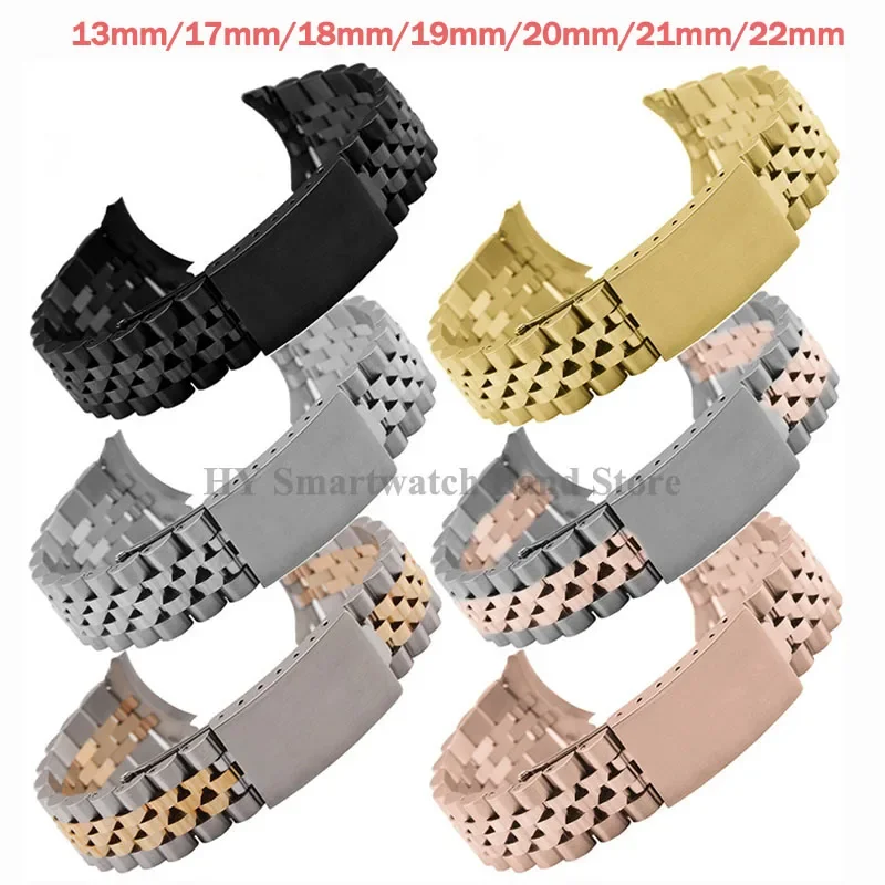 Metalowy pasek do zegarka z zakrzywionym końcem dla Rolex dla DATEJUST 13/17/18/2/21/22mm solidny pasek ze stali nierdzewnej do luksusowej bransoletki jubileuszowej