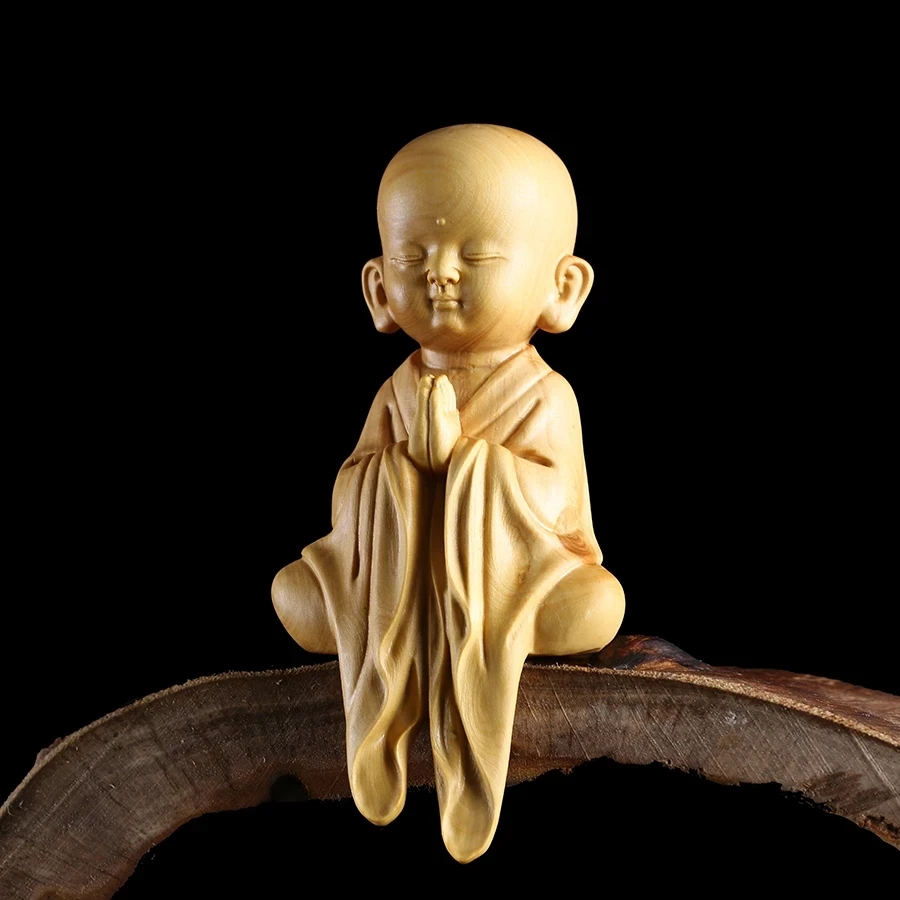 

Boxwood 12cm Little Monk Sculpture Wood Zen Buddha Statue Feng Shui Home Decor