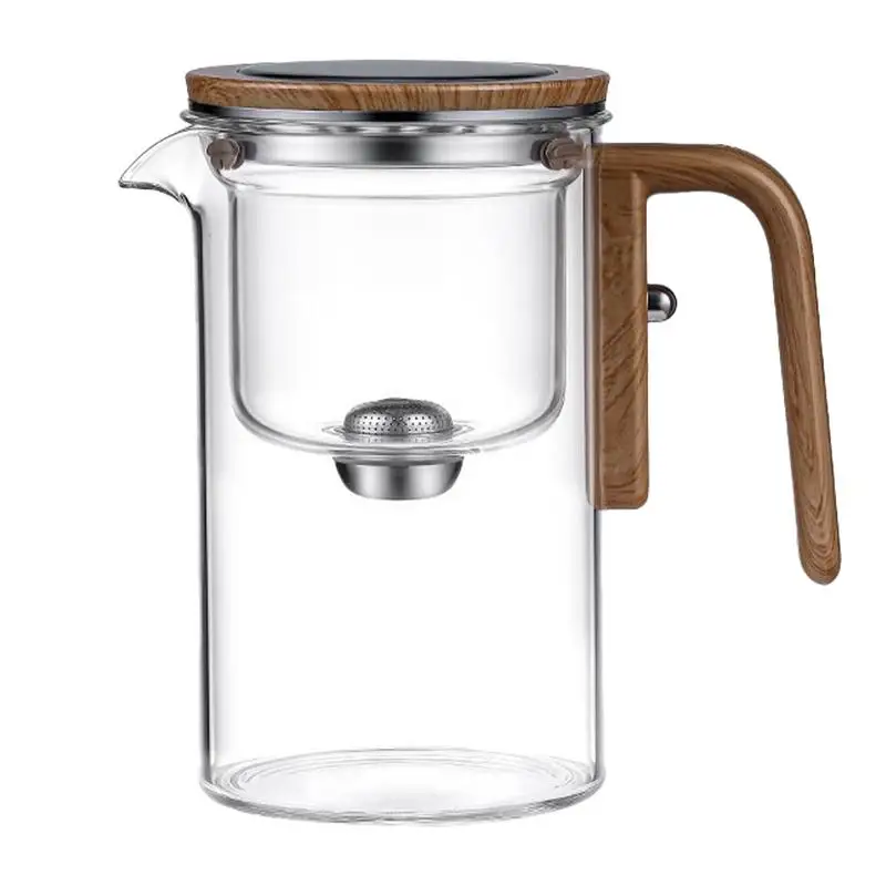 Tea Separation Filtration Glass Teapot with Wooden Handle with Infuser Magical Teapot Glass Large Capacity Heat-resistant