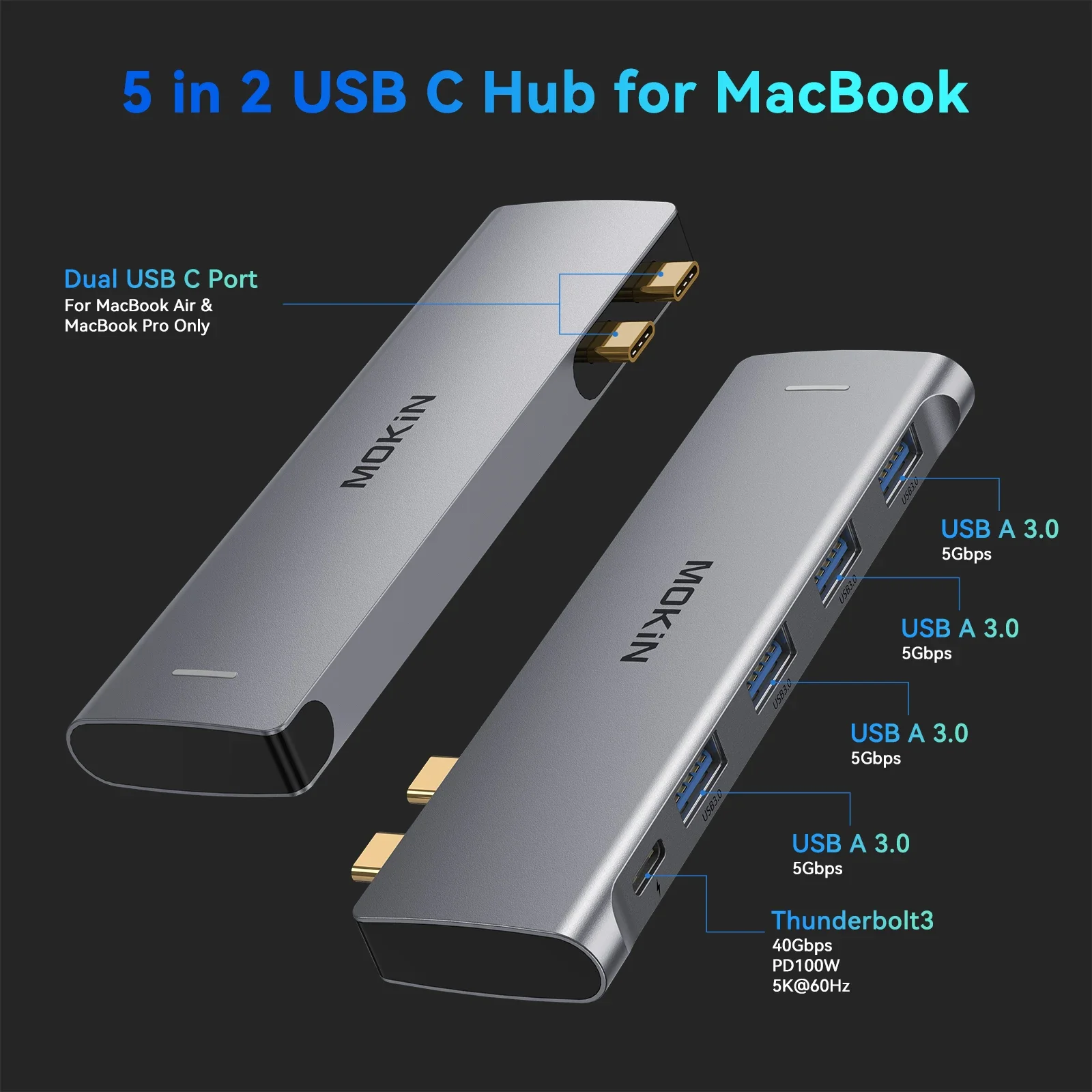 Imagem -05 - Mokn-hub Dual Tipo-c Thunderbolt Docking Station em 5k 60hz pd 100w 40gbps 5gbps Usb 3.0 5gbps pd 40gbps