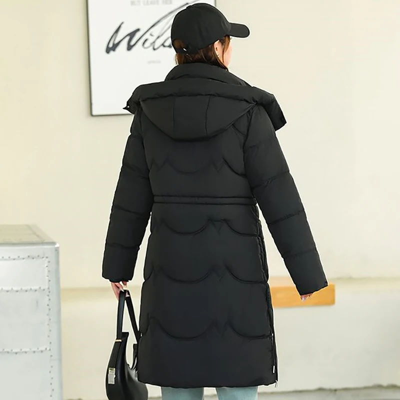 Parka Musim Dingin Tebal Hangat 2025 Mantel Berlapis Kapas Baru dengan Tudung Mantel Wanita Model Panjang Sedang Ramping Modis Mantel Katun Chic