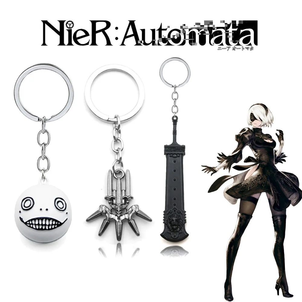 Game NieR:Automata Keychain YoRHa Logo Pendant Keyring Robot 2B Emil No2 Type B White Ball Metal Men Women Cosplay Figure Gift