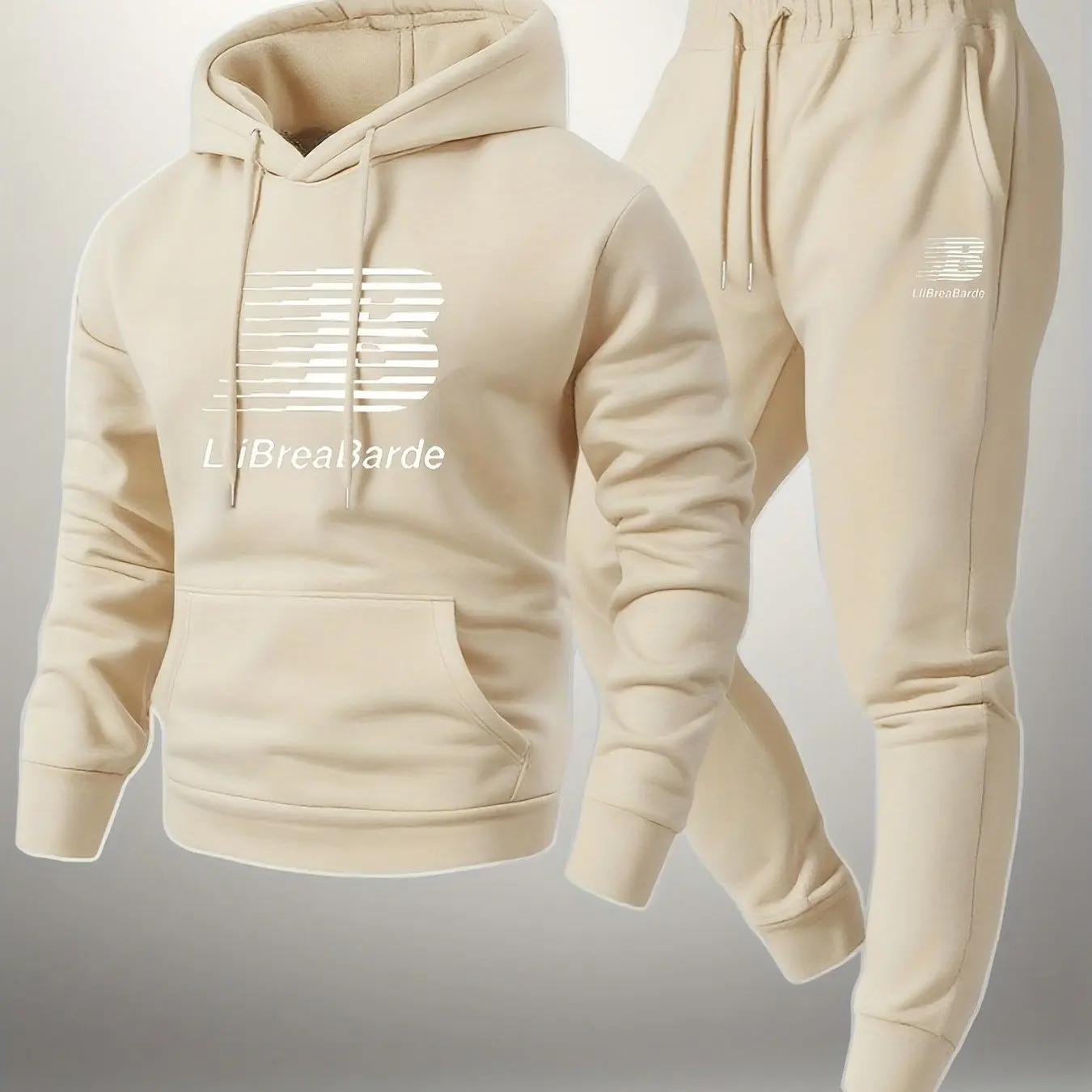 ملابس رياضية كاجوال بغطاء للرأس للرجال مطبوعة بأحرف مطبوعة وأكمام طويلة، بلوفر مرن قليلاً مناسب للربيع والخريف