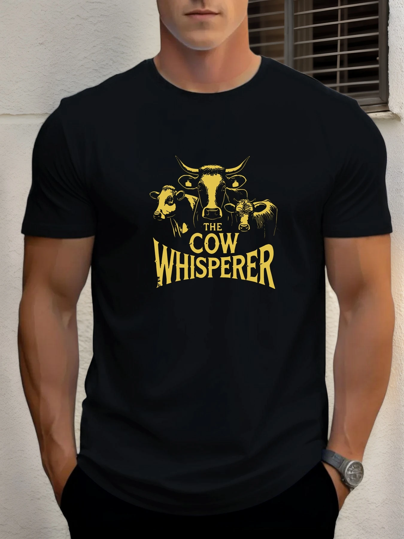 

Man Short Sleeve T-shirt THE COW WHISPERER Print Summer Round Neck Oversized Tee Casual Fashion High Quality Clothing
