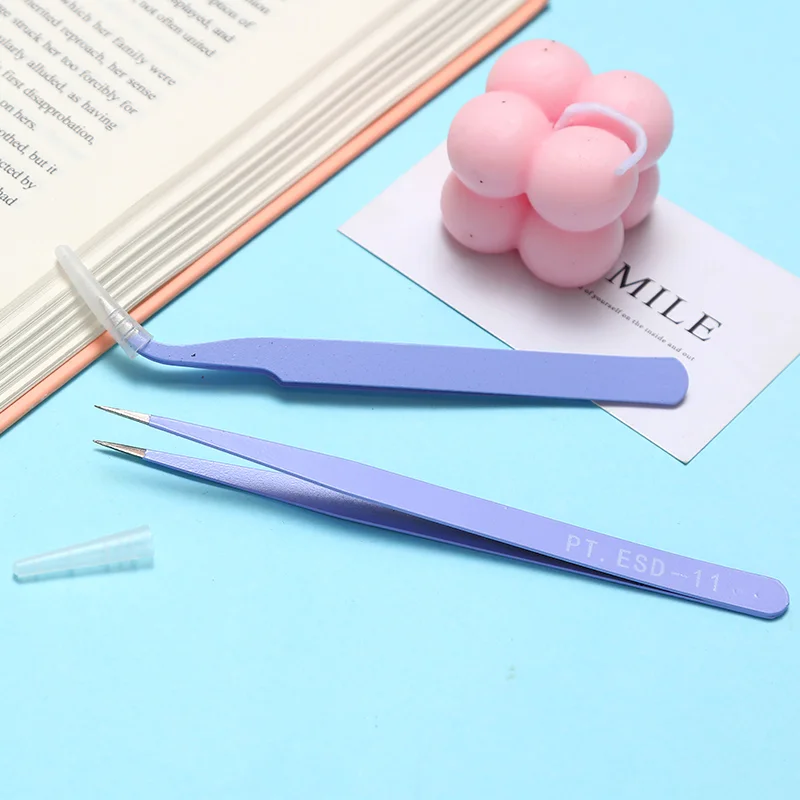 2 pièces pince à cils professionnelle pince à épiler d'extension de cils pince à épiler de couleur minimaliste fonctionnelle ה 