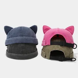 2024 Spring Summer Cotton Solid Color Docker Cap Brimless Hat Beanie Landlord Sailor Cap Women 01