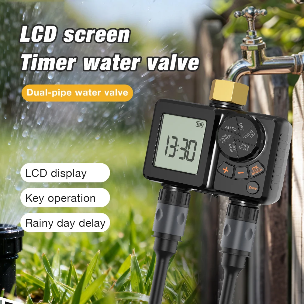 2-Zone Sprinkler Timer Programmable Garden Hose Timer Water-Saving Irrigation Controller for Lawn Yard Drip Systems IPX6