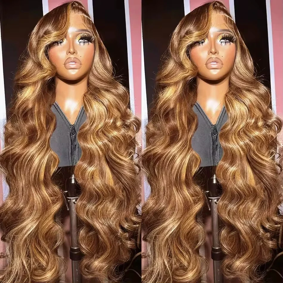 

Highlight Body Wave 4/27 Ombre 13x4 Lace Frontal Human Hair Wigs 180% Brazilian Remy 30 inch 13x4 Lace Frontal Wigs For Women