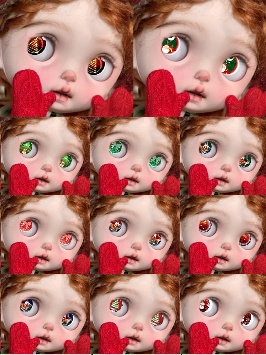 Christmas Snowman Doll Eye Xmas Tree Santa Bow Pattern Glitter Eyes for BJD Blythe OB Doll Custom Makeup DIY Accessories JD035