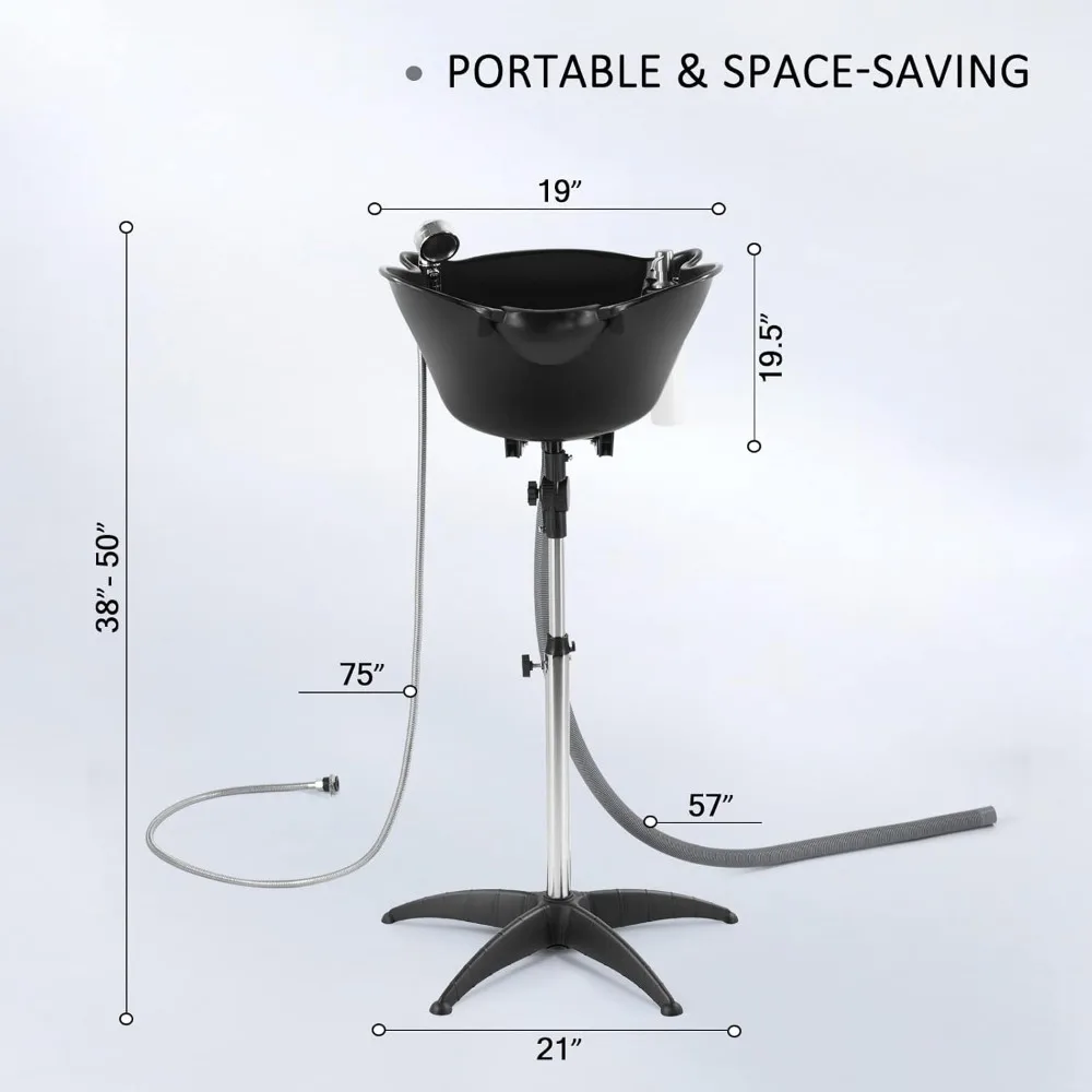 Portable Salon Sink with Adjustable Height and Drainage Outlet; Spray Nozzle with Switch, Wash Basin, Sand Dragon Chair