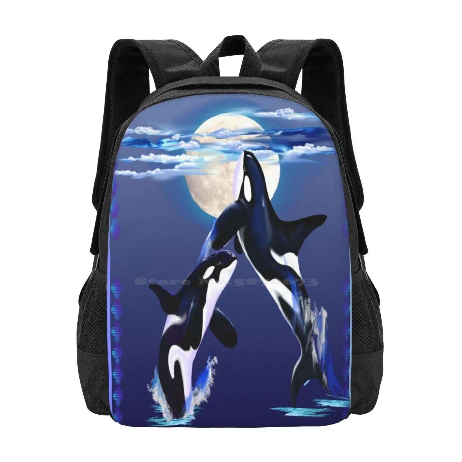 Two Leaping Orcas Backpacks For School Teenagers Girls Travel Bags Orca Killer Whale Ocean Mammels