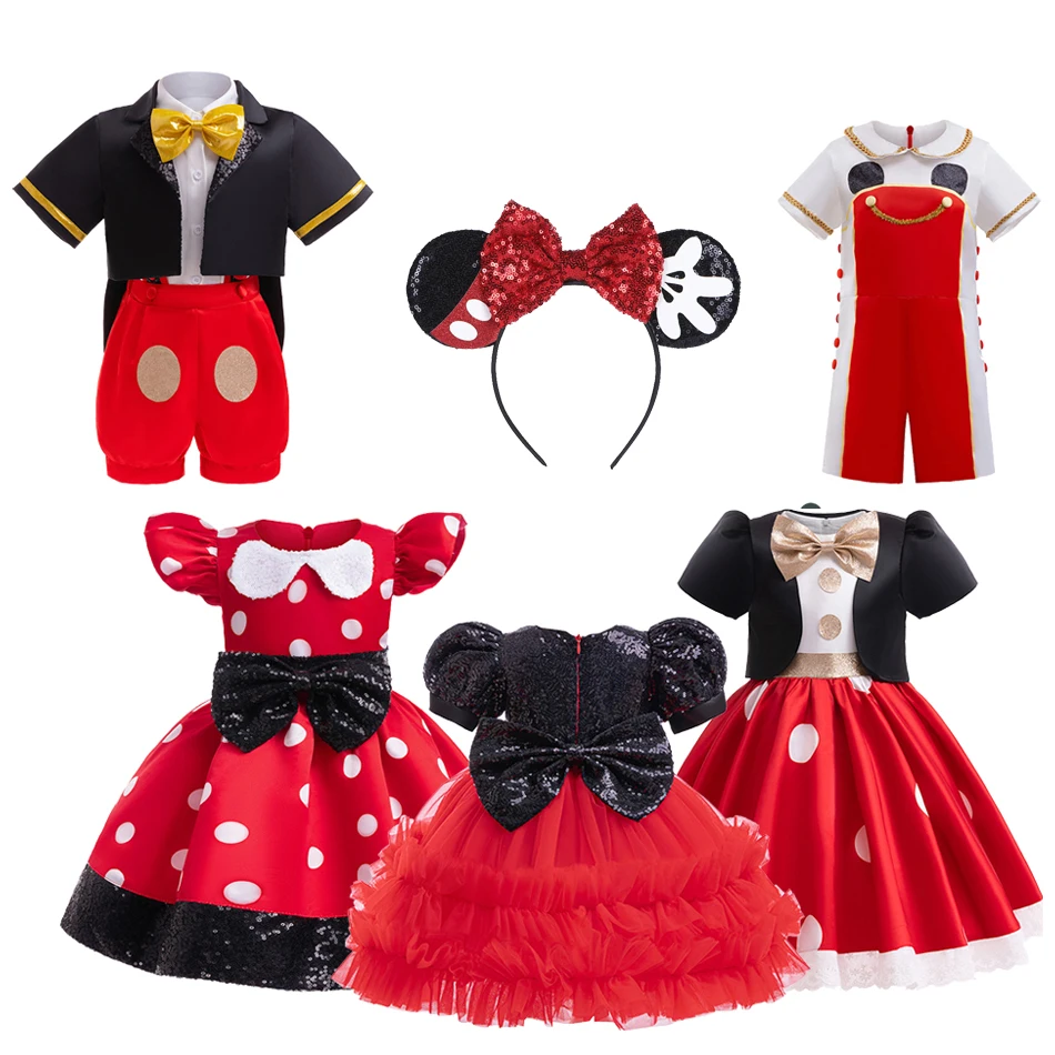 Minnie Princess Dress Mickey Mouse Suit Mickey Cosplay Costume Girls Short-sleeved Princess Clothes Kid Halloween  Costume